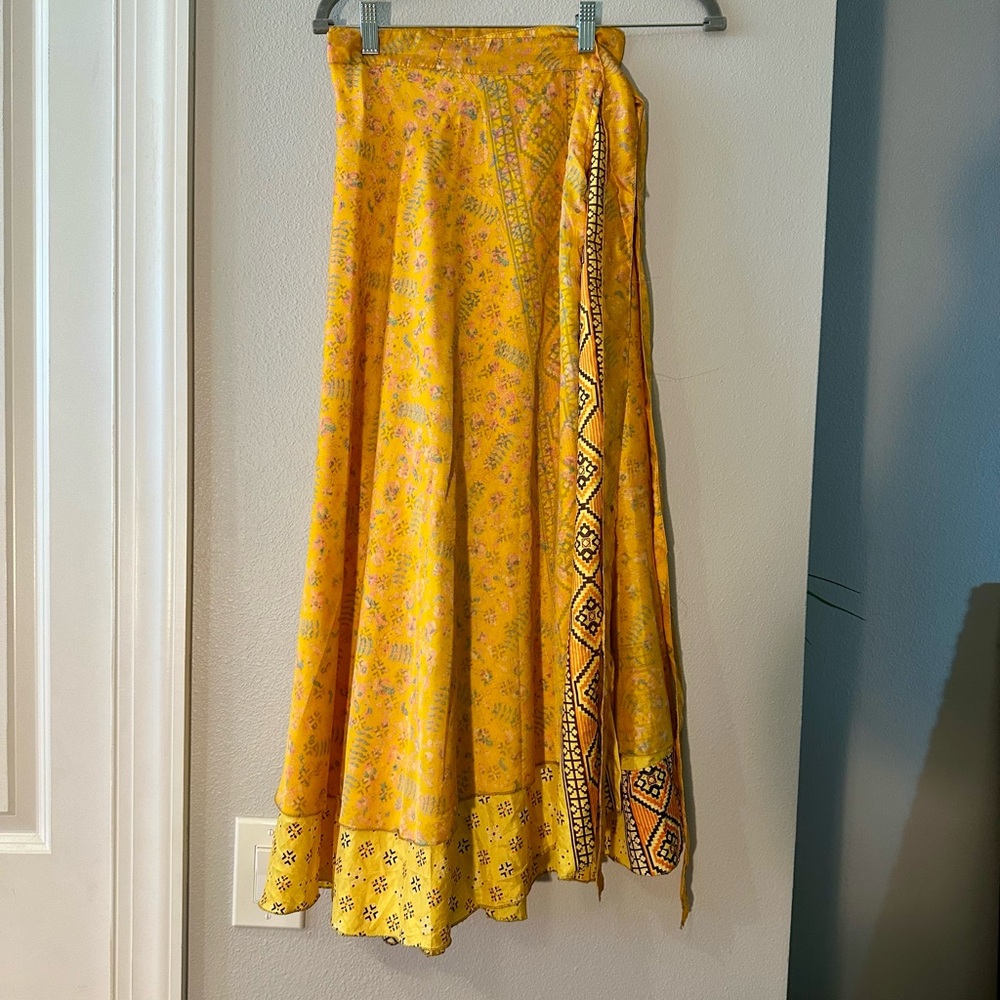 Yellow Floral Wrap Skirt silk